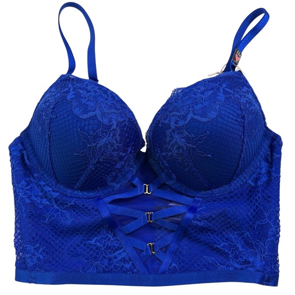 NWT Victoria's Secret Bombshell Strappy Fishnet Lace Push-Up Corset Bra 32B - Picture 6 of 7